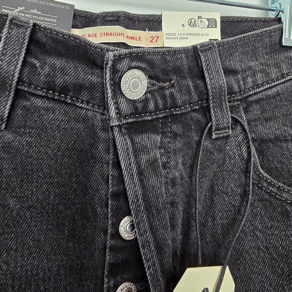 NWT Levi's Premium Ribcage Straight Ankle Jeans Button Fly Black Size 27 - Picture 4 of 8